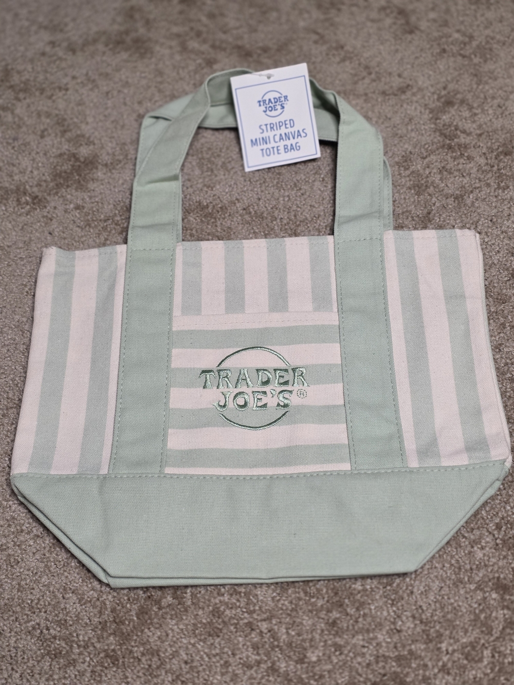 Trader Joe's Mint Striped Canvas Tote